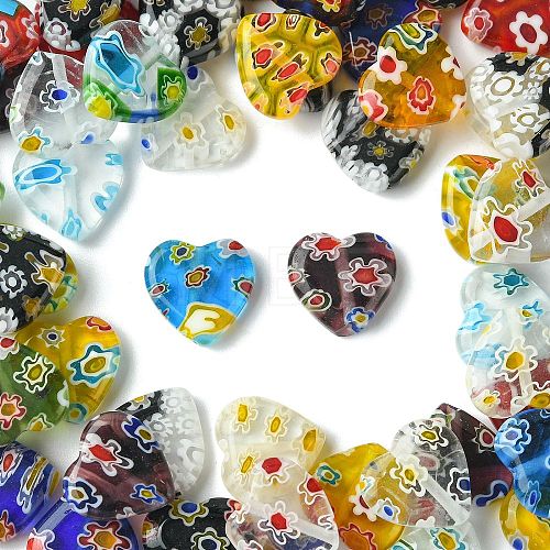 2 Strands Handmade Millefiori Glass Heart Bead Strands LK-CJ0001-01-1