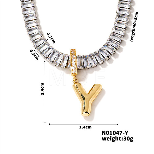 Golden Tone Brass Pave Clear Cubic Zirconia Letter Pendant Necklaces for Women YX4437-25-1