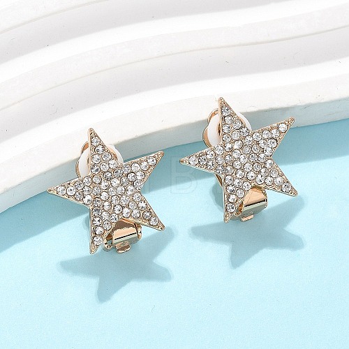 Star Brass Micro Pave Clear Cubic Zirconia Clip-on Earrings EJEW-U049-01G-1