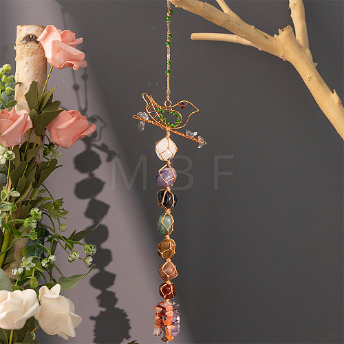 Copper Wire Wrap Bird Pendant Decorations PW-WG21823-01-1