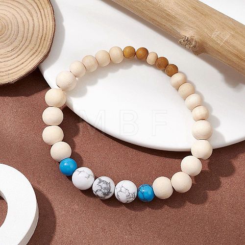 Wood Beads Stretch Couples Bracelets BJEW-JB11289-01-1