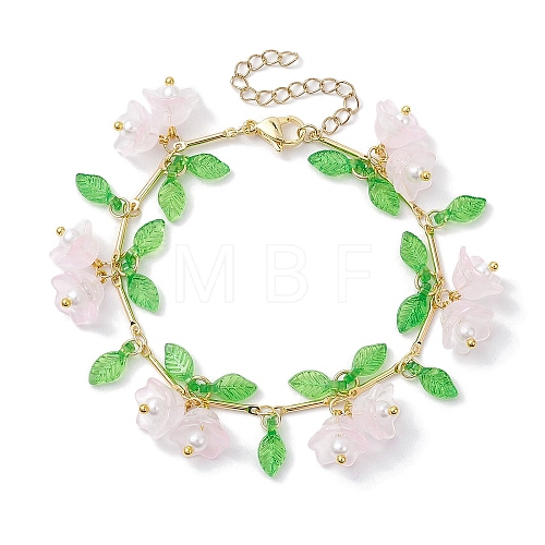 Flower Glass & Acrylic Charm Bracelets BJEW-JB10443-04-1