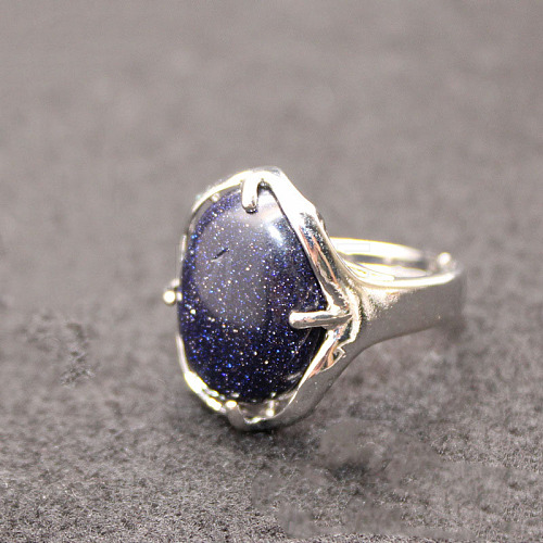 Oval Synthetic Blue Goldstone Adjustable Ring FIND-PW0021-05N-1