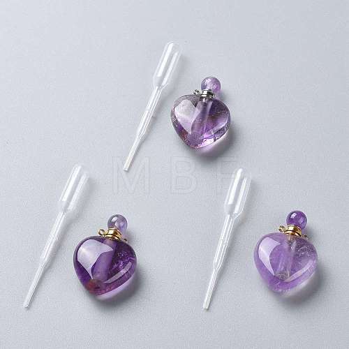 Natural Amethyst Openable Perfume Bottle Pendants G-K420-05-1