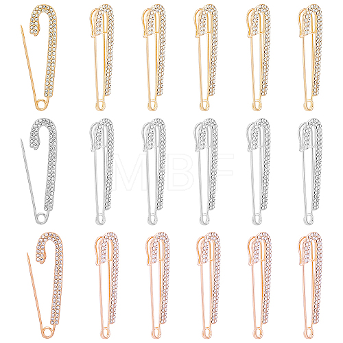 15Pcs 3 Colors Crystal Rhinestone Safety Pin Brooches FIND-DC0003-15-1