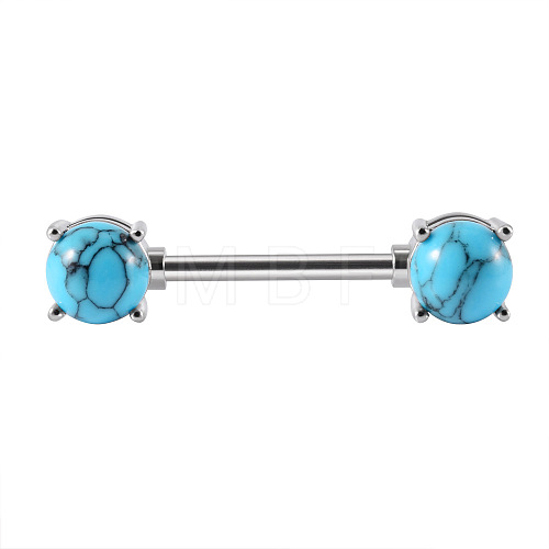 304 Stainless Steel Pave Synthetic Turquoise Half Round Nipple Barbells WG71F42-03-1