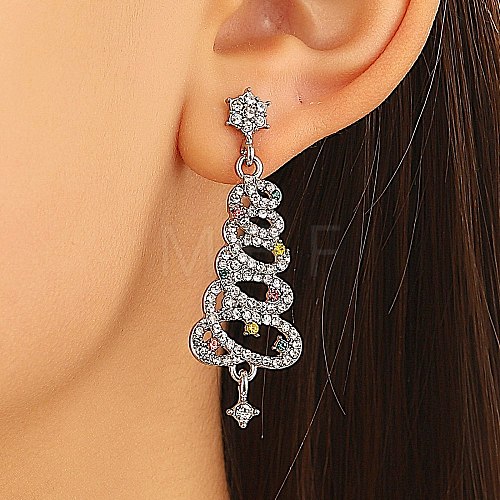 Christmas Trees Alloy Rhinestone Dangle Stud Earrings EJEW-A112-01P-1