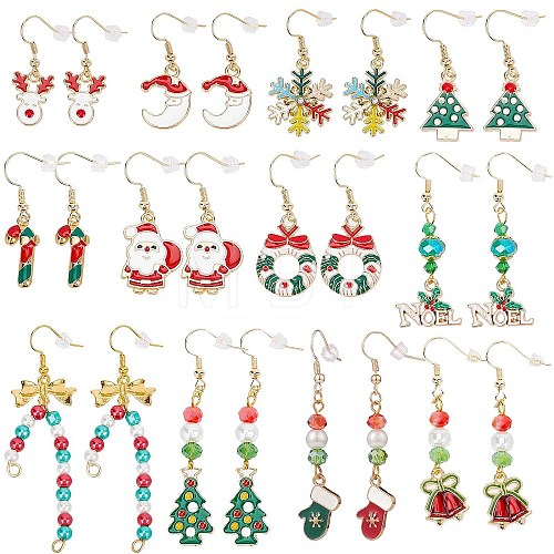 12 Pairs 12 Style Christmas Theme Alloy Dangle Earrings EJEW-SC0001-33-1