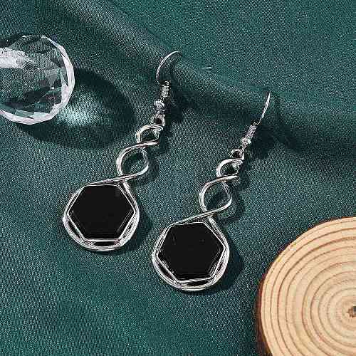 Hexagon Natural Obsidian Dangle Earrings EJEW-K298-01P-08-1