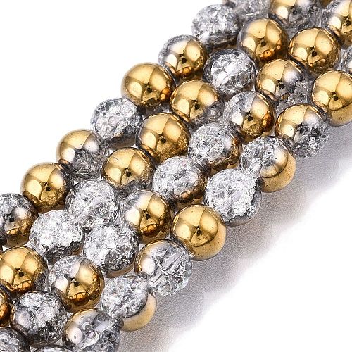 Electroplated Crackle Glass Beads Strands X-EGLA-N014-6mm-04-1