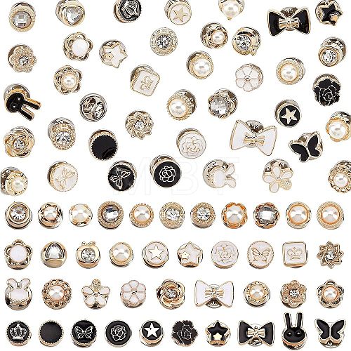  120Pcs 40 Style Half Round & Bowknot & Star & Flower Small Instant Buttons Brooch Pins DIY-NB0007-34-1