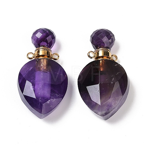 Natural Amethyst Faceted Teardrop Bottle Pendants G-A225-02G-05-1