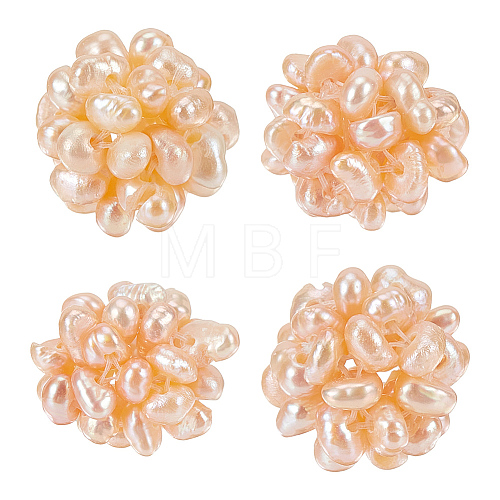4Pcs Round Natural Cultured Freshwater Pearl Beads PEAR-BC0001-07-1