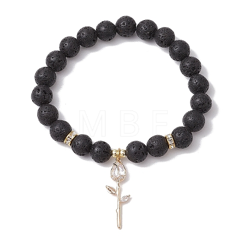 Natural Lava Rock Beaded Stretch Bracelets BJEW-JB11000-02-1