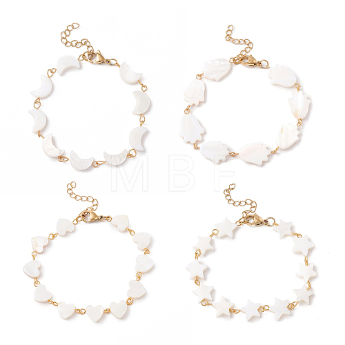 Natural Shell Link Chain Bracelet BJEW-C015-05G-1