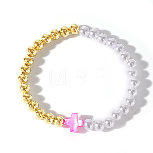 Summer Vacation Style Brass and Plastic Imitation Pearl Bead Bracelet for Women OF8500-1-1