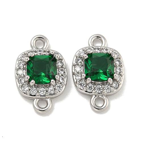 Brass Pave Clear & Green Cubic Zirconia Connector Charms KK-P275-47P-1