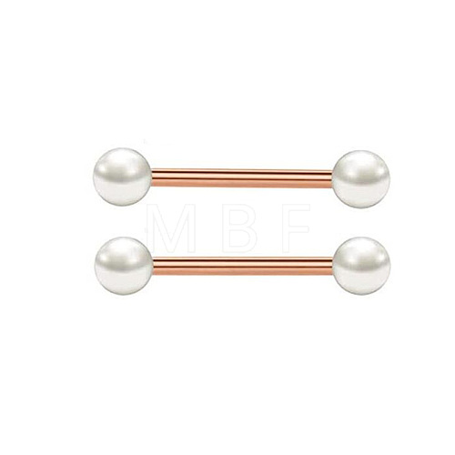 304 Stainless Steel & Plastic Imitation Pearl Half Round Nipple Barbells WGD80F3-06-1