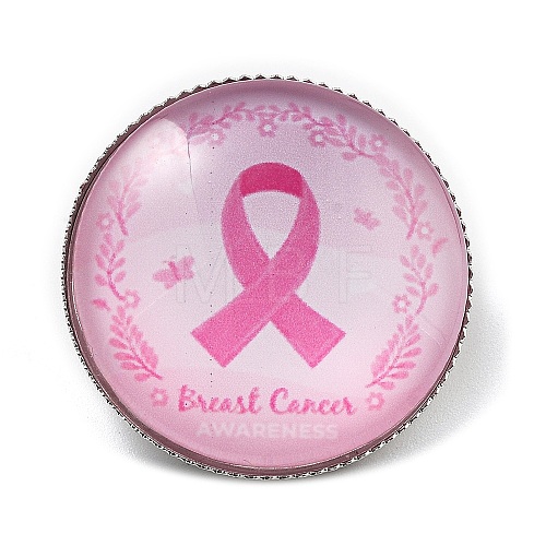 Breast Cancer Awareness Ribbon Glass Brooches JEWB-L019-01K-1