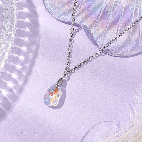 Electroplated Clear AB Glass Pendant Necklaces NJEW-JN05146-02-1