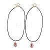 Handmade Porcelain Oval with Lobster Pendant Black Waxed Cord Necklaces NJEW-JN06564-3