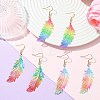3 Pairs Feather Spray Painted 430 Stainless Steel Dangle Earrings EJEW-JE07003-1