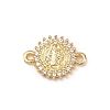 Brass Pave Clear Cubic Zirconia Religion Flat Round with Saint Connector Charms KK-L255-09G-02-1
