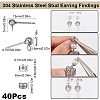 40Pcs 304 Stainless Steel Ball Post Stud Earring Findings STAS-SC0005-26-2