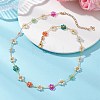 Glass & Shell Pearl Beaded Flower Brass Link Chain Necklaces for Women NJEW-JN06278-1