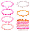 6Pcs 6 Styles 8mm Glass Round Beaded Stretch Bracelet Sets BJEW-TAC0023-1