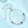 Dyed & Heated Natural Tiger Eye Cube & Shell Pearl Round Beads Link Bracelets BJEW-JB12907-02-2