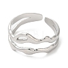 304 Stainless Steel Hollow Wave Open Cuff Ring for Women RJEW-I098-03P-2