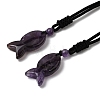Natural Amethyst Fish Pendant Black Nylon Cord Necklaces NJEW-G185-01C-4