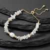 Natural Freshwater Pearl and Natural Rainbow Moonstone Chip Beaded Adjustable Brass Box Chain Slider Bracelets for Women PS0343-6-1