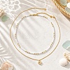 Stainless Steel Heart Pendant White Glass Seed Beaded Double Layer Necklaces CO2077-1-1