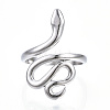 304 Stainless Steel Snake Open Cuff Ring for Women RJEW-N040-01-2