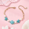 Synthetic Turquoise & Shell Pearl Beaded Link Bracelets BJEW-JB13807-01-1