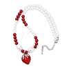 Strawberry Brass Micro Pave Clear Cubic Zirconia Red Enamel Pendant Necklaces for Women NJEW-G162-04P-4