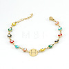 Colorful 304 Stainless Steel & Evil Eye Enamel Flat Round Link Bracelets FS-WGB13F5-08-1
