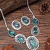 Oval Alloy & Paua Shell Pendant Necklace & Dangle Earring Sets FS-WG1A0FD-01-2