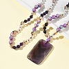 Natural Amethyst Rectangle Pendant Glass Beaded Long Necklaces GG-CBAE048-02A-1