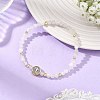 Religion Natural Moonstone Beaded Stretch Bracelets with Brass Flat Round with Cross Beads BJEW-JB14360-02-1