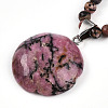 Natural Rhodonite 4.5mm Round Beaded Flower Pendant Necklaces NJEW-T016-04K-5