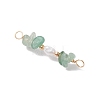 Natural Green Aventurine Chip & Natural Cultured Freshwater Pearl Rice Beaded Connector Charms PALLOY-JF03707-05-3