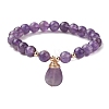 Natural Amethyst Stretch Bracelets with Teardrop Charms for Women BJEW-JB10110-05-1