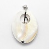 Brass White Shell Oval with Flower Pendants SSHEL-F0006-48A-01-2