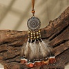 Ethnic Style Alloy & Wood Woven Web/Net with Feather Big Pendant Faux Suede Cord Necklaces for Women FS-WG285C1-06-1