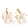 Clear Cubic Zirconia Butterfly Stud Earrings EJEW-F298-05G-1