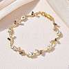 Brass Glass Flower Link Chain Bracelets KK-CBA7DFA-01G-05-1