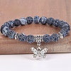 8MM Round Natural Weathered Agate(Dyed & Heated) Beaded Stretch Bracelets with Alloy Butterfly Charms FQ7211-23-1